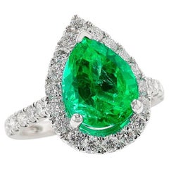 Vintage GIA Certified 3.68 ct. Colombian Emerald and Diamond Ring, 18k