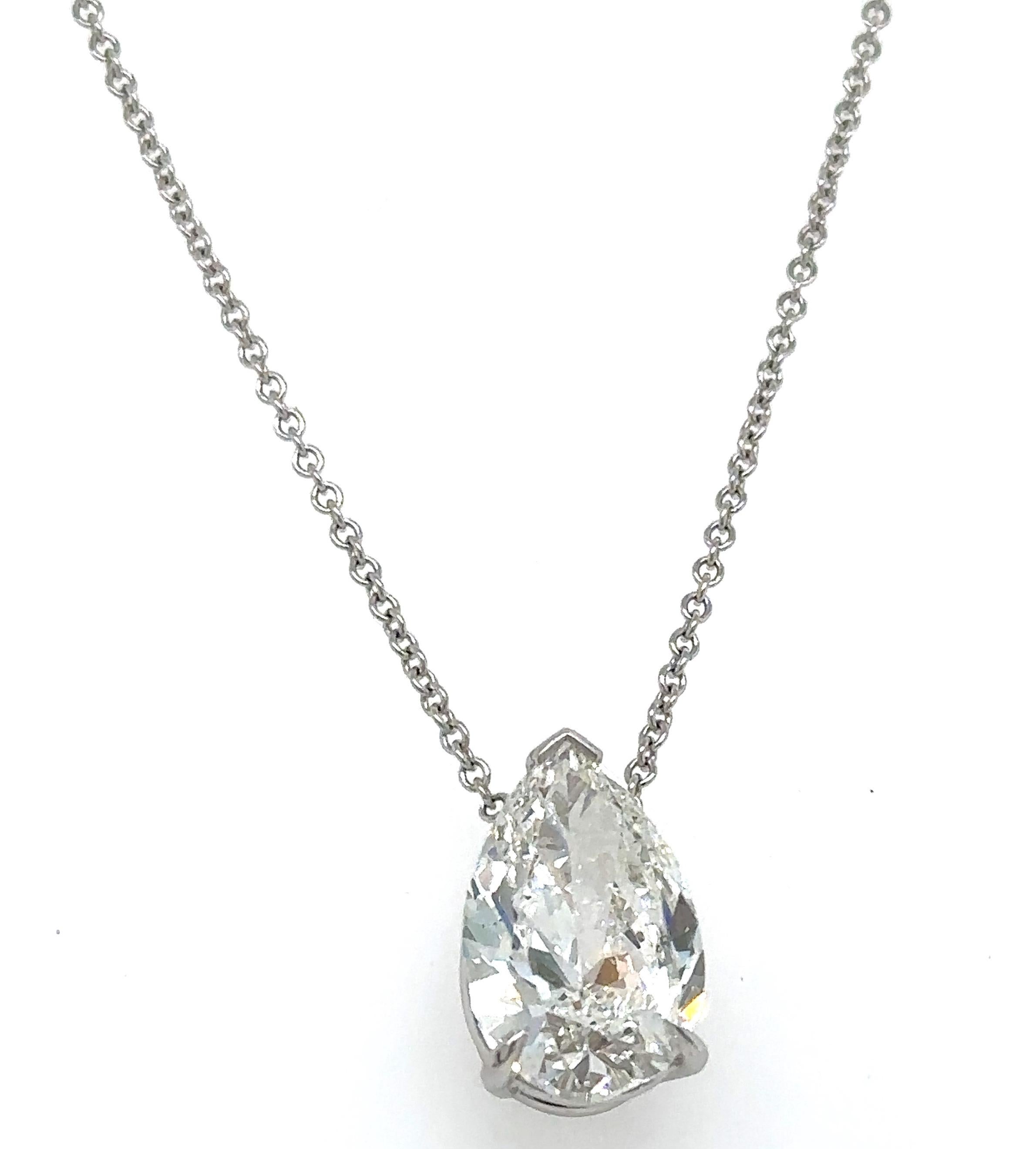 Modern GIA Certified 3.68 Carat Diamond Pear-Shape Solitaire Pendant Necklace For Sale