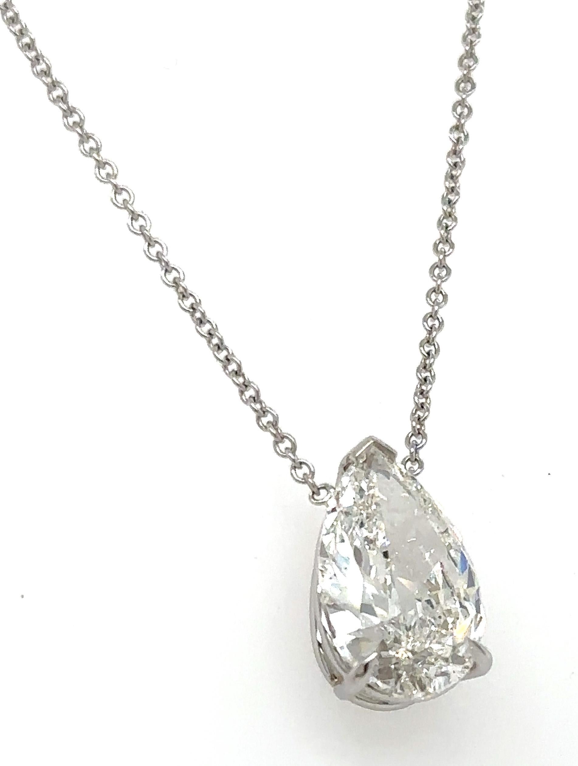 Pear Cut GIA Certified 3.68 Carat Diamond Pear-Shape Solitaire Pendant Necklace For Sale