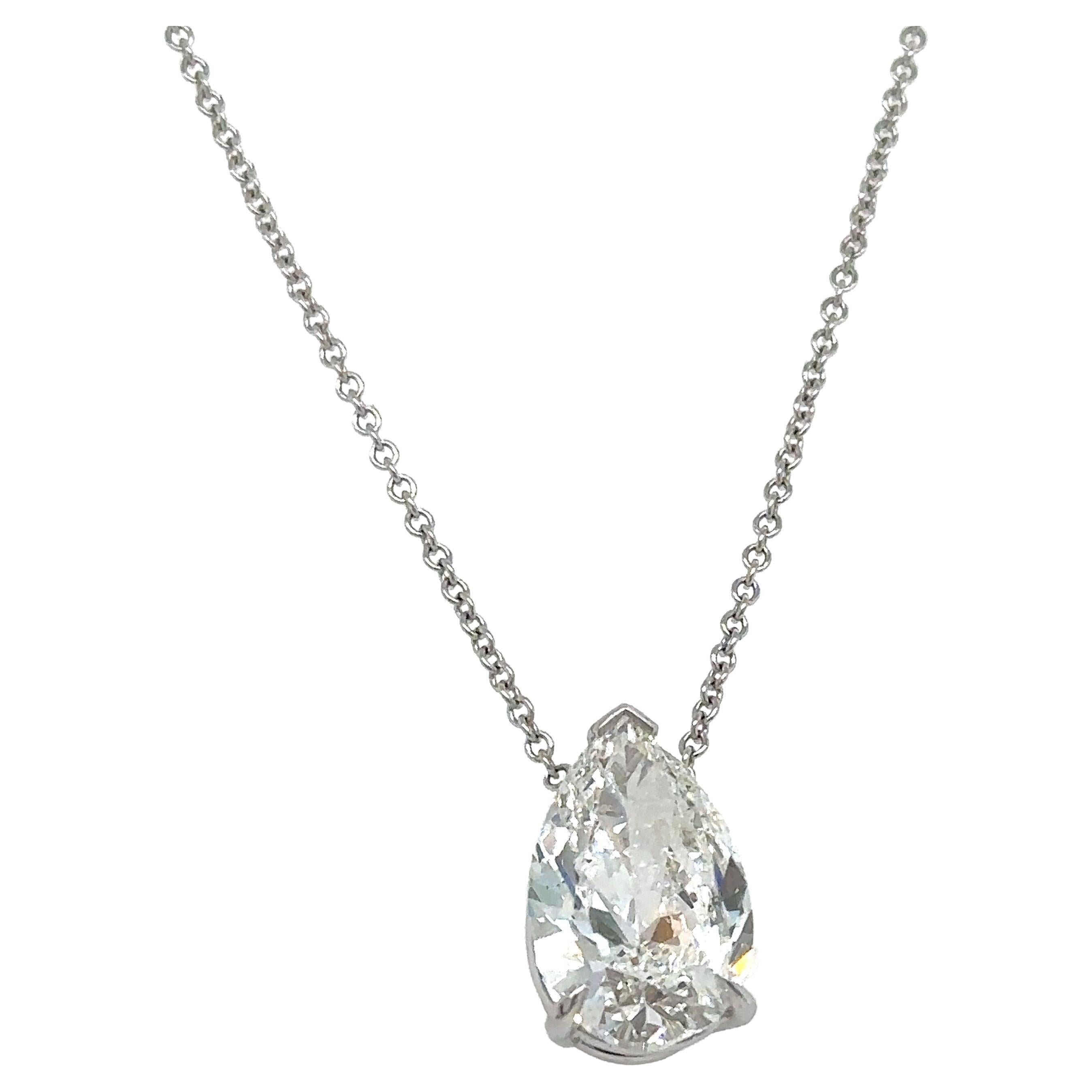 GIA Certified 3.68 Carat Diamond Pear-Shape Solitaire Pendant Necklace For Sale