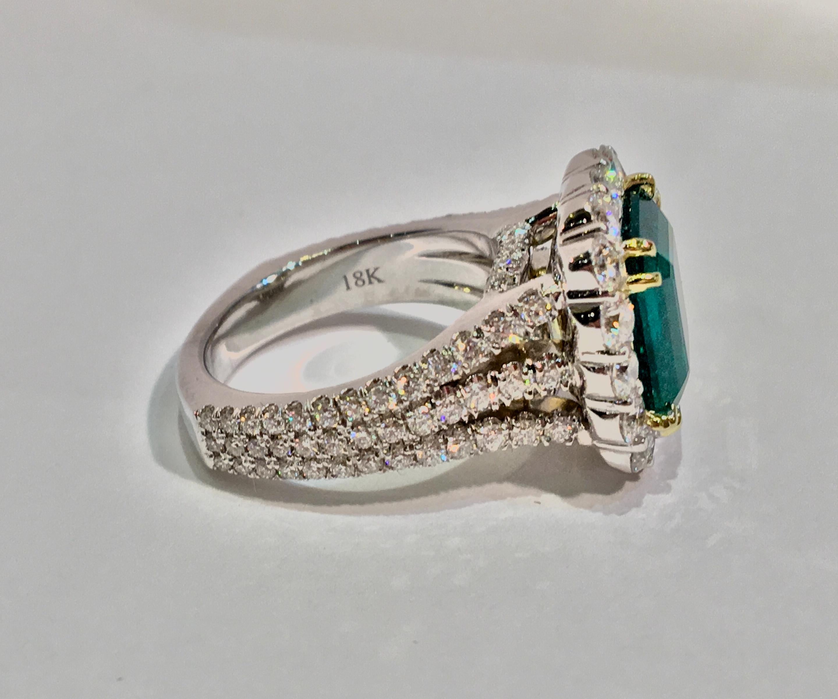 Emerald Cut Finest Quality GIA Certified 6.39 Carat Colombian Emerald and Diamond 18K Ring