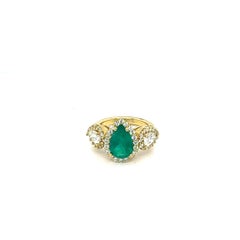 GIA Certified 3.69 Carat Colombian Emerald Diamond 18 Karat Yellow Gold Ring