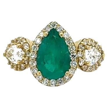 GIA Certified 3.69 Carat Colombian Emerald Diamond 18 Karat Yellow Gold Ring
