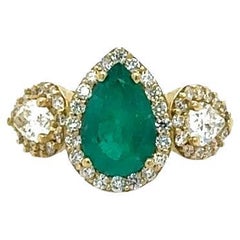 GIA-zertifizierter 3,69 Karat kolumbianischer Smaragd-Diamant-Ring aus 18 Karat Gelbgold