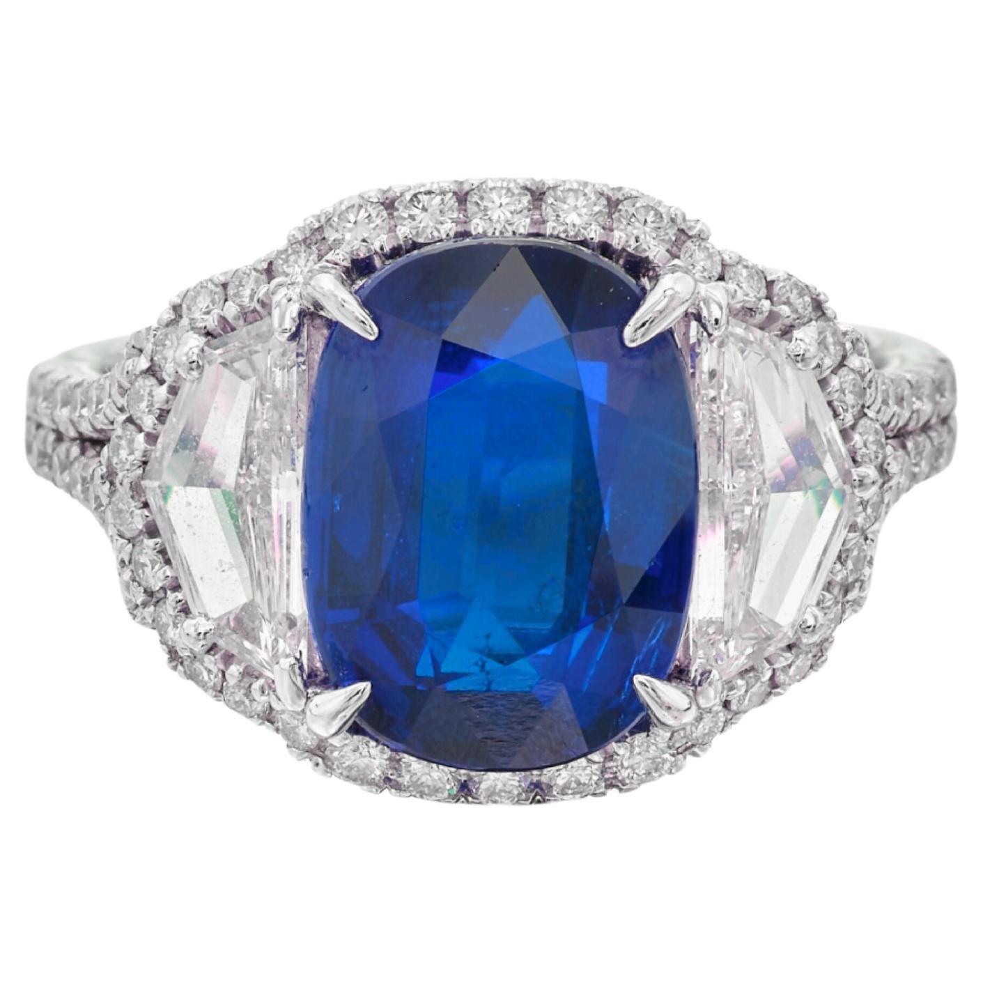 GIA Certified 3.69 Carat  Sapphire Diamond Platinum Ring