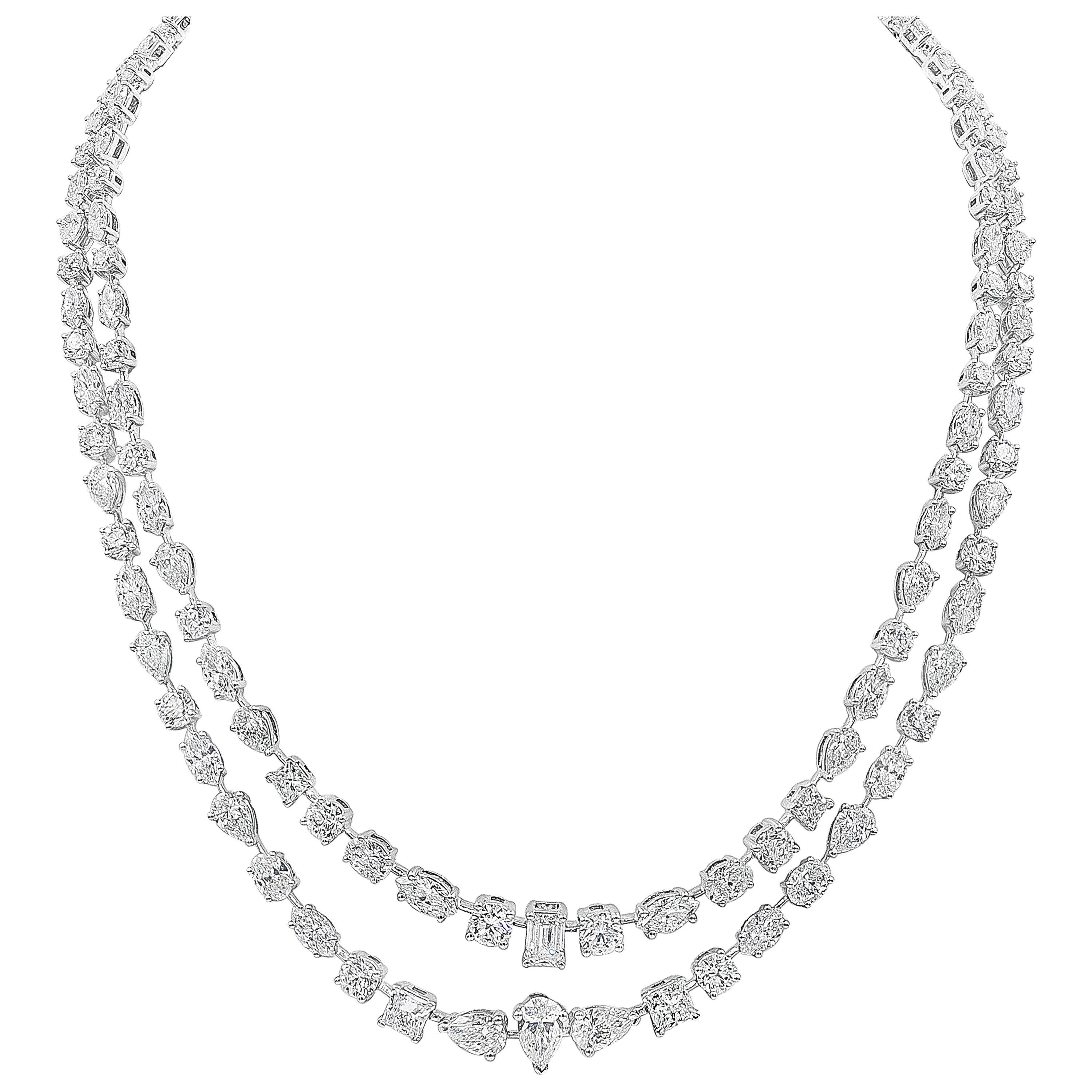 Roman Malakov 36.92 Carat Total Mixed Cut Diamond Two-Row Pendant Necklace