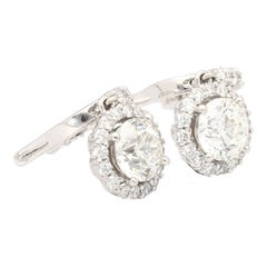 GIA Certified 3.7 Carat TW Natural Diamond Dangle-Drop Earrings & Halo in 18kw