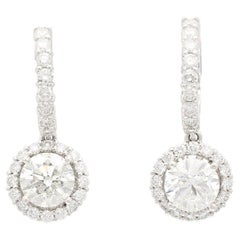 Boucles d'oreilles pendantes et halo en diamant naturel certifié GIA de 3,7 carats TW en 18KW