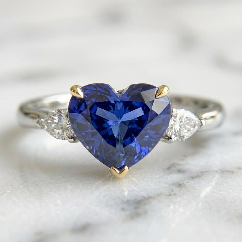 GIA zertifiziert 3,70 Karat UNGEBILDET Herzform Blauer Saphir Platin Ring (Herzschliff) im Angebot