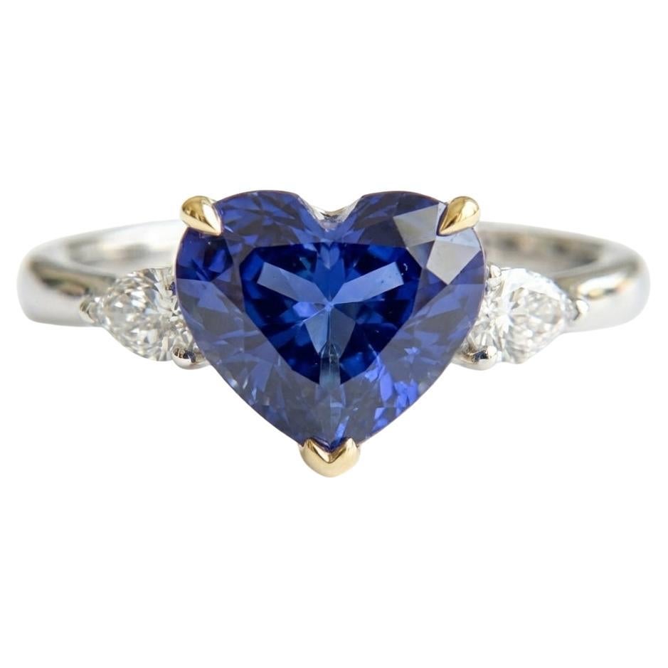 GIA Certified 3.70 Carat UNTREATED Heart Shape Blue Sapphire Platinum Ring