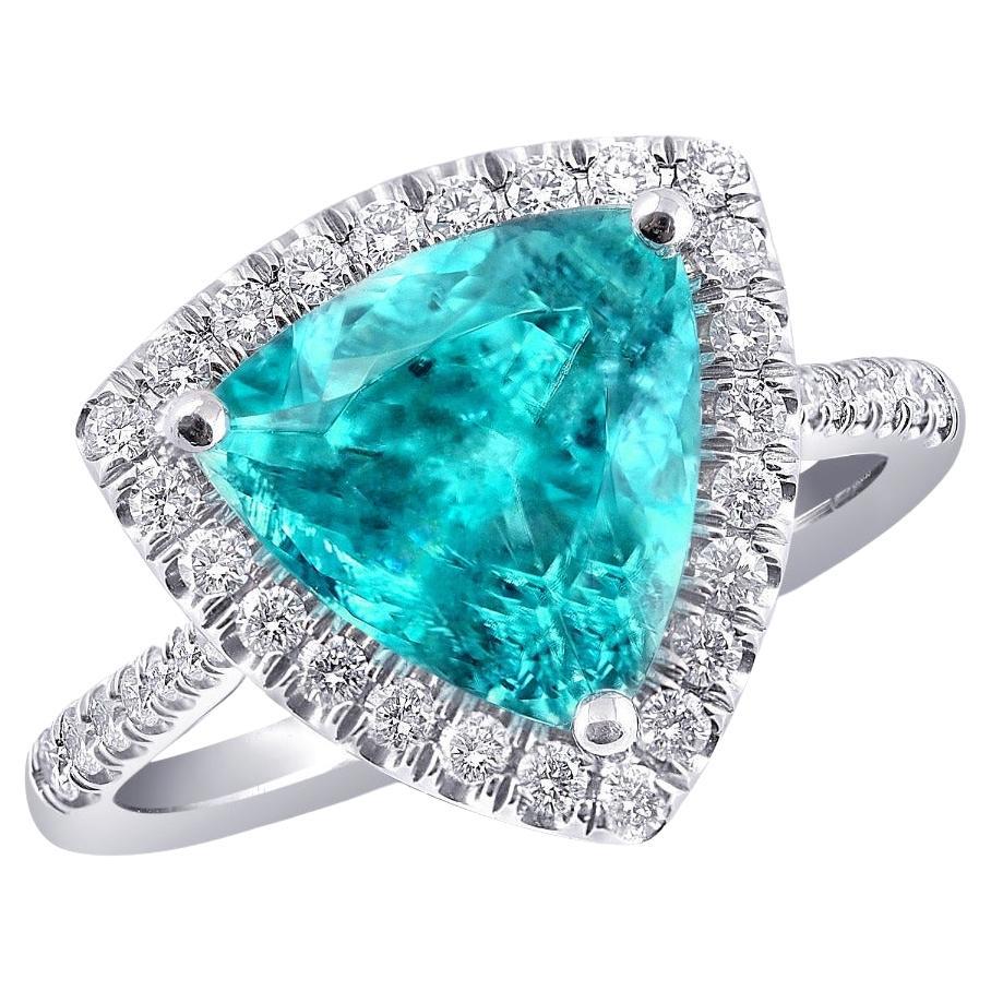 GIA Certified 3.70сt Natural Mozambique Paraiba Tourmaline Diamond Platinum Ring For Sale