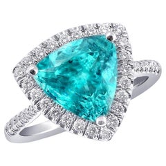 Used GIA Certified 3.70сt Natural Mozambique Paraiba Tourmaline Diamond Platinum Ring