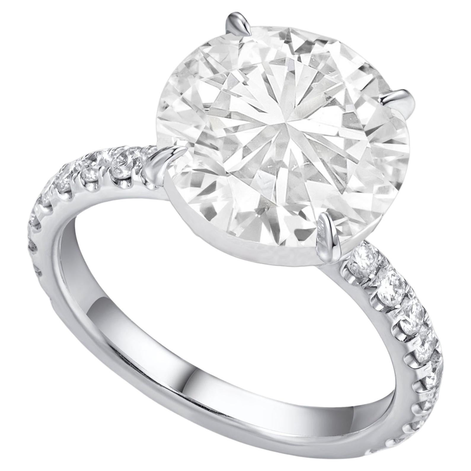 Bague solitaire en diamant taille brillant rond de 3,70 carats certifié GIA