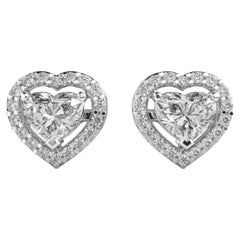 GIA Certified 3.70 Ct D VS1 Heart Diamonds Halo Stud Earrings in 18K White Gold