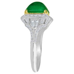 GIA Certified 3.71 Ct Sugarloaf Cabochon Cut Colombian Emerald Ring ref693