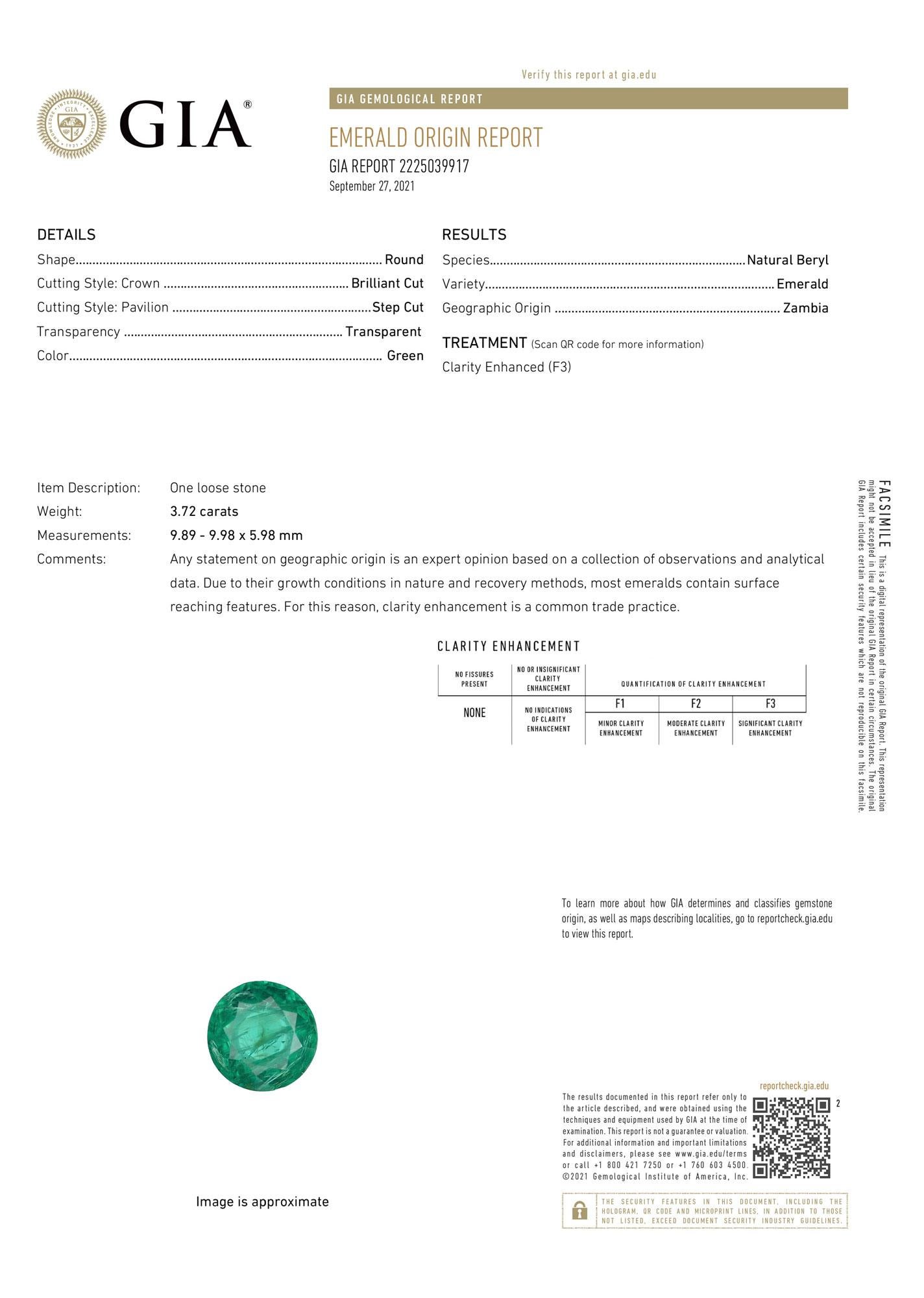 GIA-zertifizierter 3,72 Karat runder grüner Smaragd Hidden Halo 18KYG Diamantring im Angebot 2