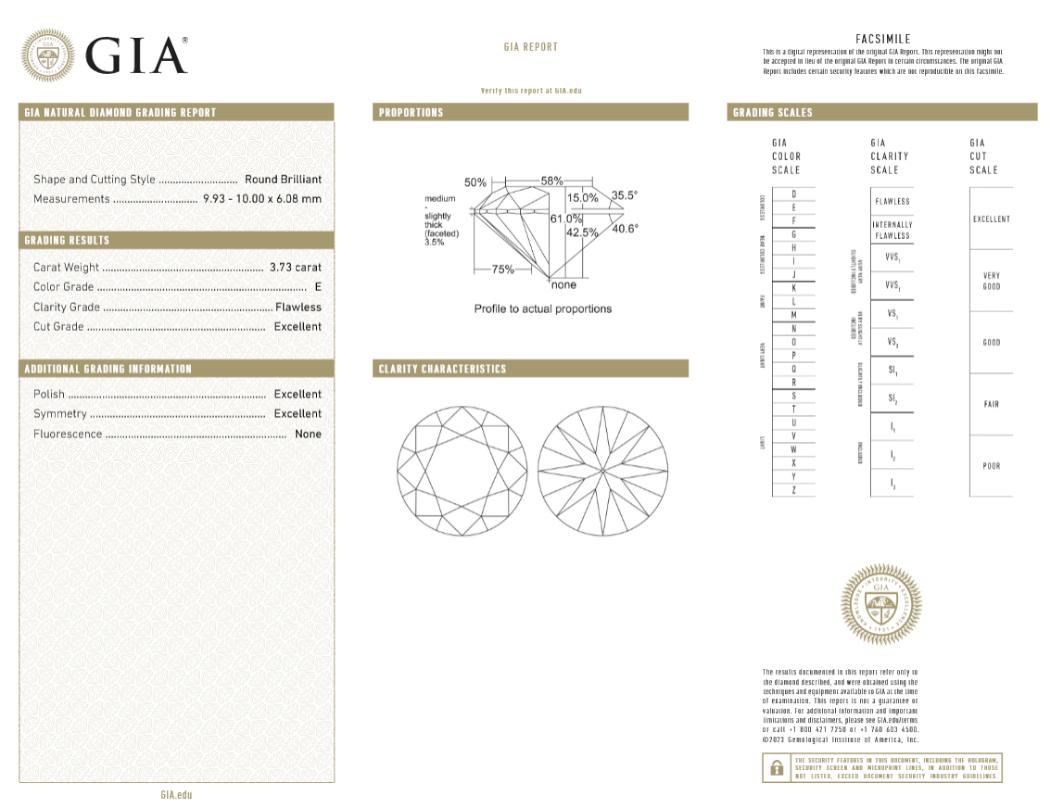 Taille ronde Pendentif certifié GIA, diamant taille ronde de 3,51 carats, couleur E, pureté VVS2 en vente