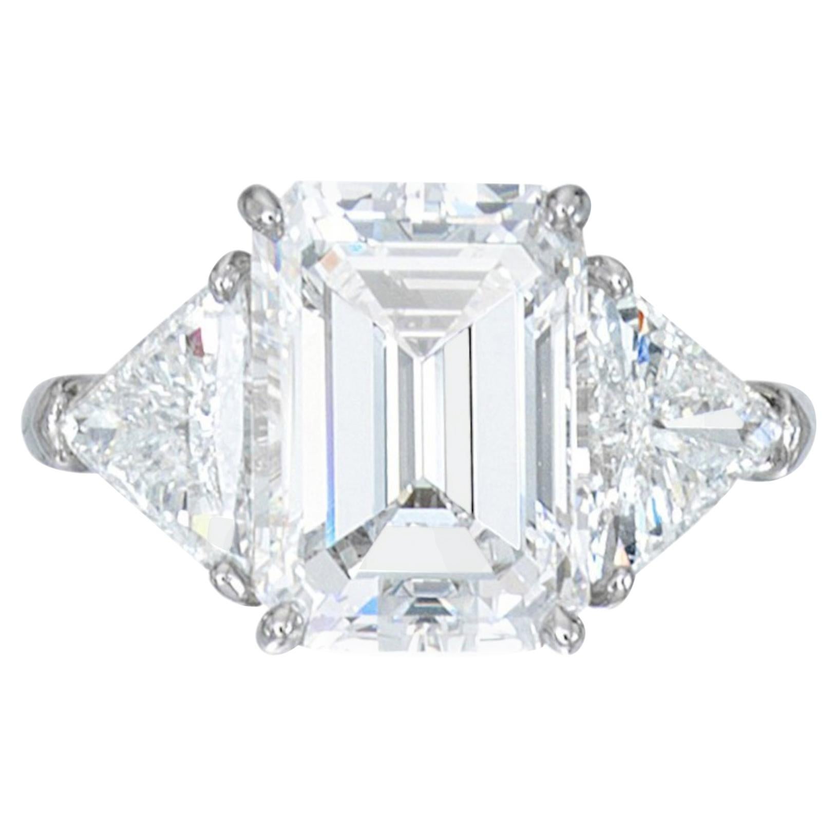 GIA Certified 3.81 Carat Emerald Cut Diamond E Color VVS2 Ring with Trillion