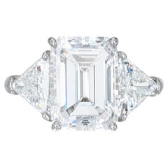 GIA Certified 3.73 Carat Emerald Cut Diamond Platinum Ring with trillion