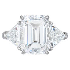 GIA Certified 3.81 Carat Emerald Cut Diamond E Color VVS2 Ring with Trillion