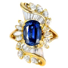GIA Certified 3.73 Carat Natural Unheated Sapphire and Diamond Ring Made in Gold