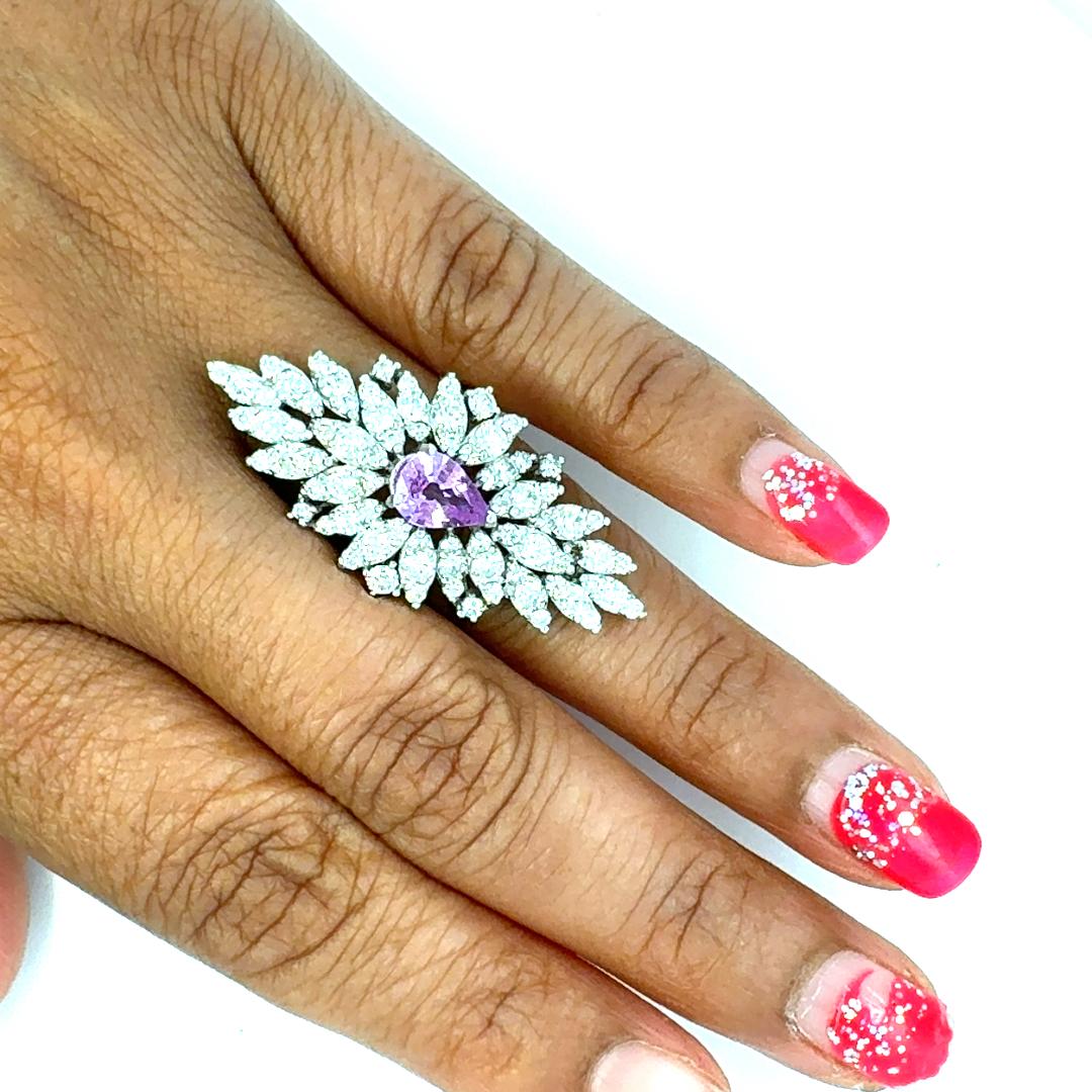 GIA zertifiziert 3,73 Karat No Heat Pink Saphir Diamant Weißgold Cocktail Ring (Tropfenschliff) im Angebot