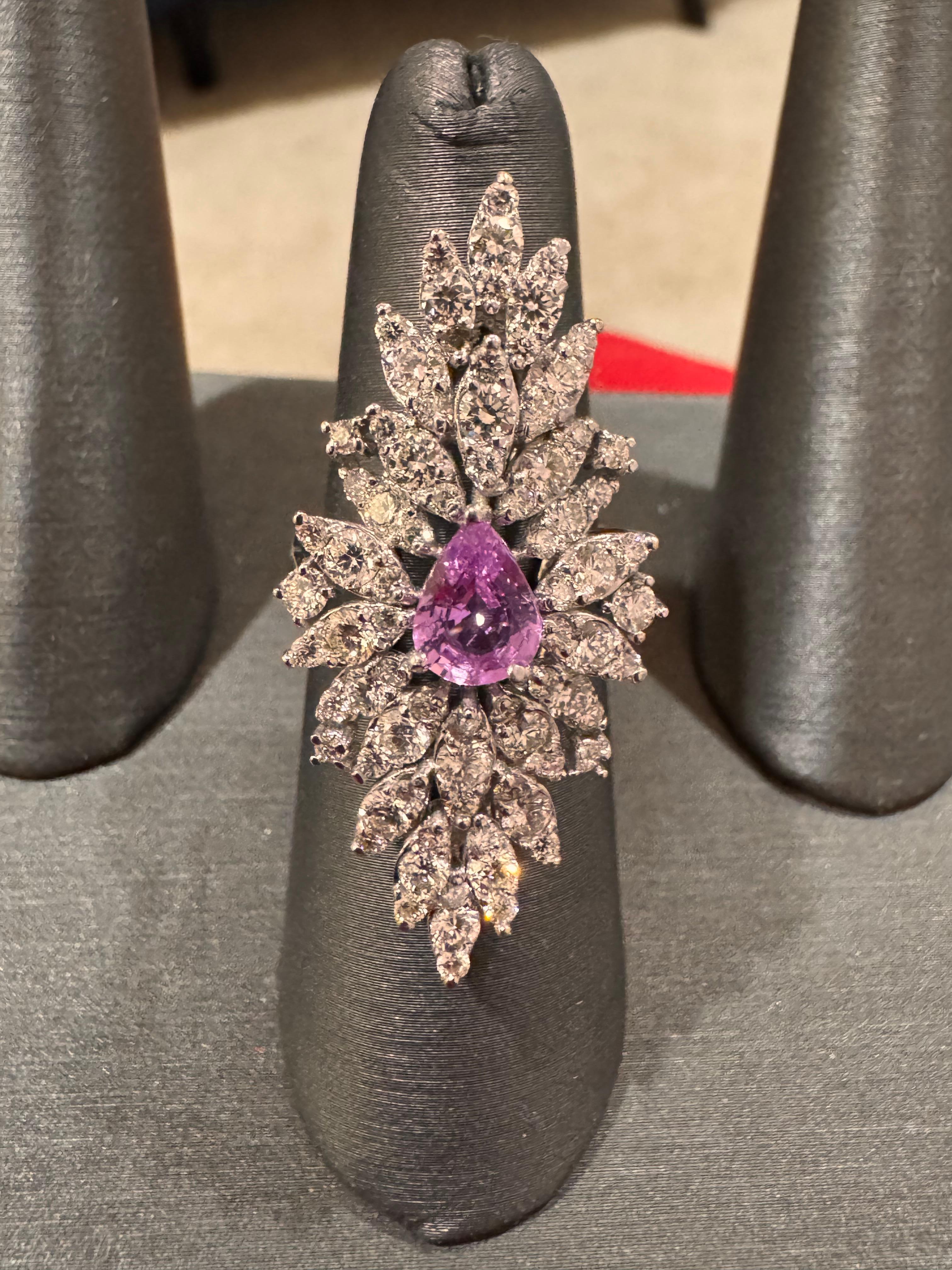 GIA zertifiziert 3,73 Karat No Heat Pink Saphir Diamant Weißgold Cocktail Ring Damen im Angebot