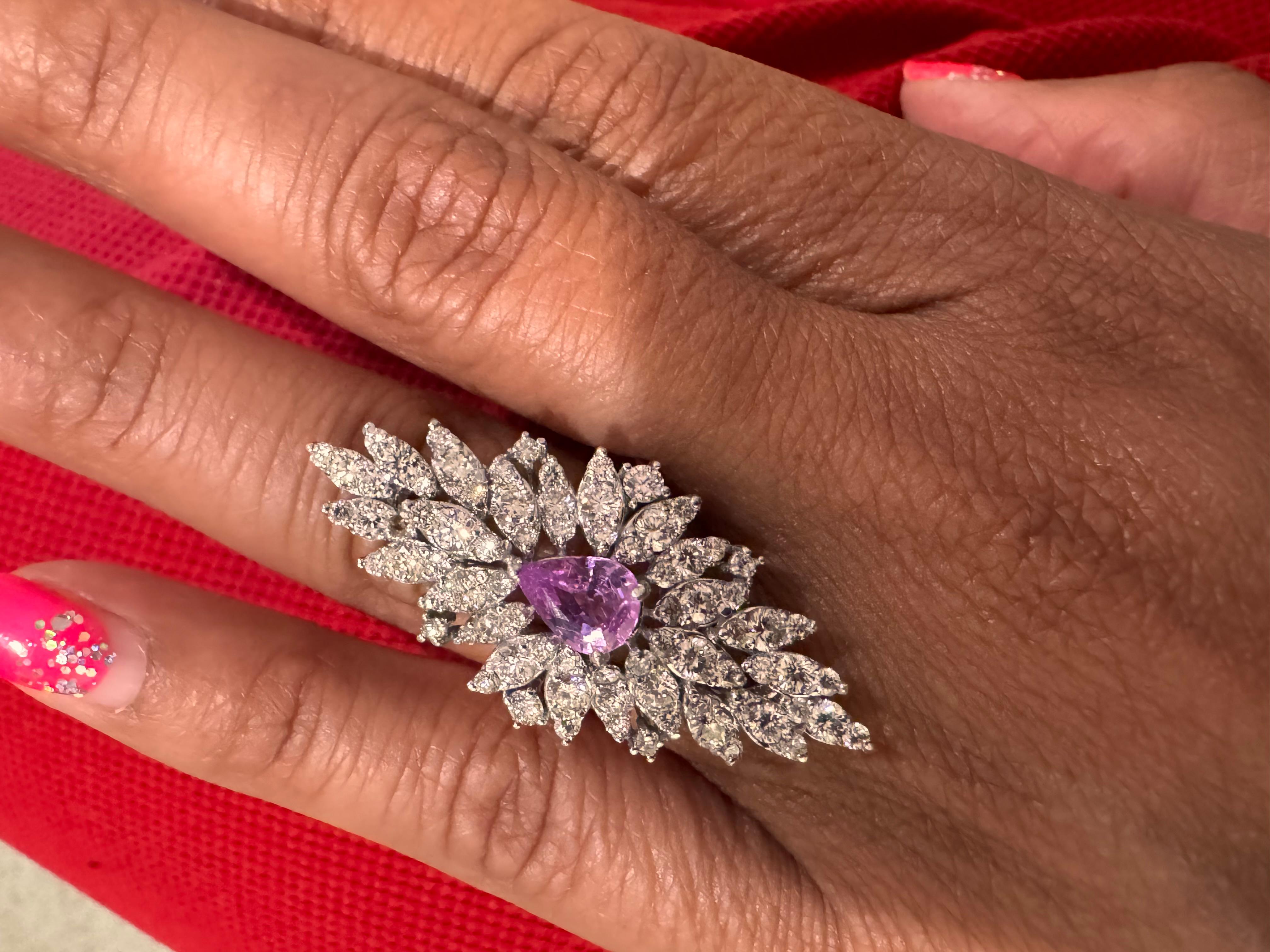 GIA zertifiziert 3,73 Karat No Heat Pink Saphir Diamant Weißgold Cocktail Ring im Angebot 1