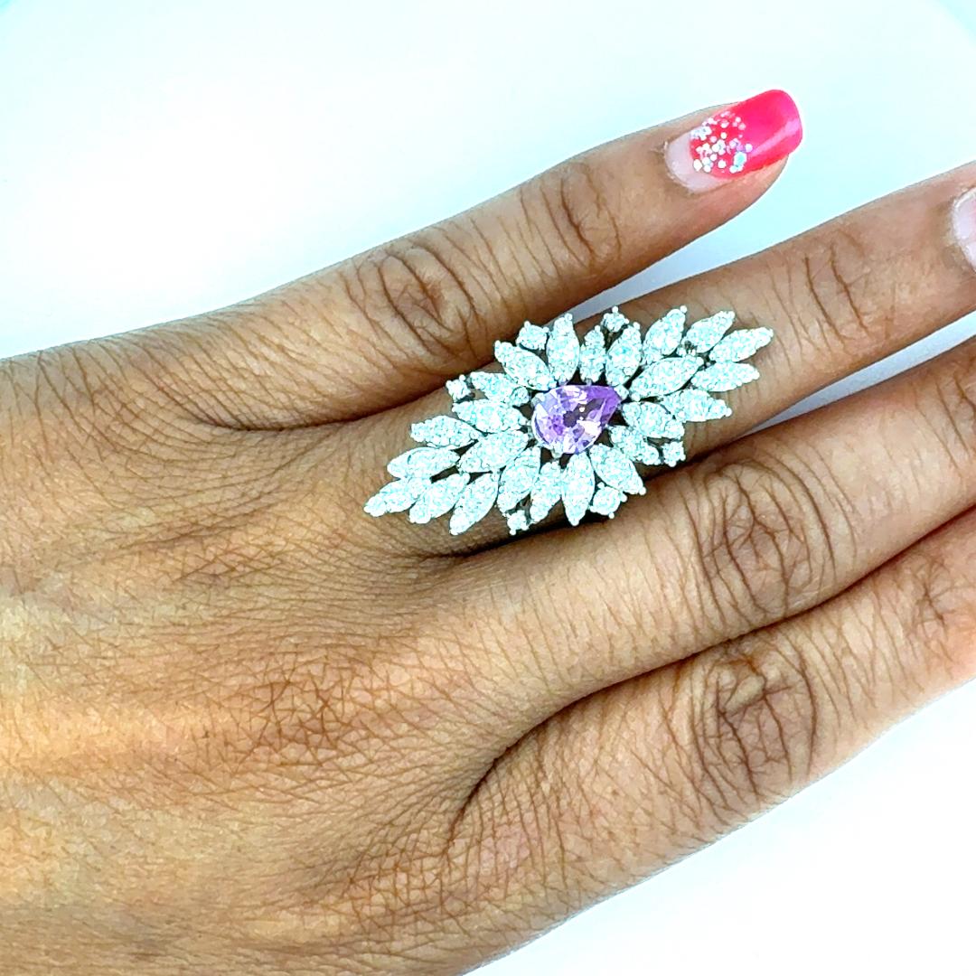 GIA zertifiziert 3,73 Karat No Heat Pink Saphir Diamant Weißgold Cocktail Ring im Angebot 2