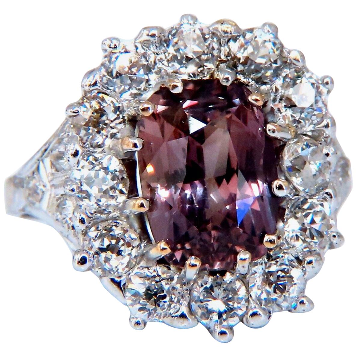 GIA Certified 3.73 Carat Purplish Brown Sapphire Diamonds Ring Platinum Vintage For Sale