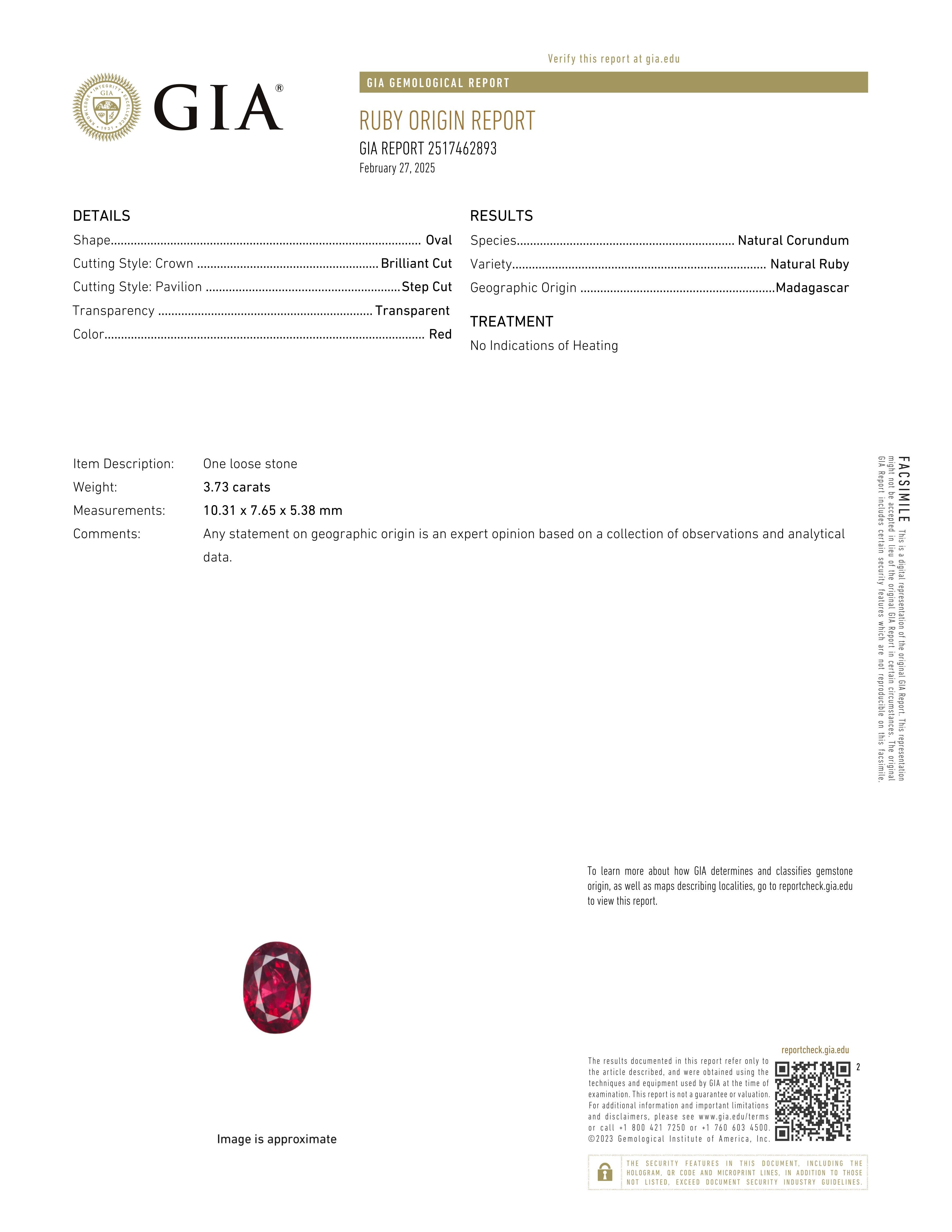 Oval Cut GIA Certified 3.73 Carat Ruby and Trillion Cut Diamond Platinum Ring For Sale