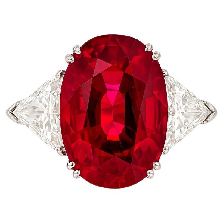 GIA Certified 3.73 Carat Ruby and Trillion Cut Diamond Platinum Ring For Sale