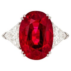 GIA Certified 3.73 Carat Ruby and Trillion Cut Diamond Platinum Ring