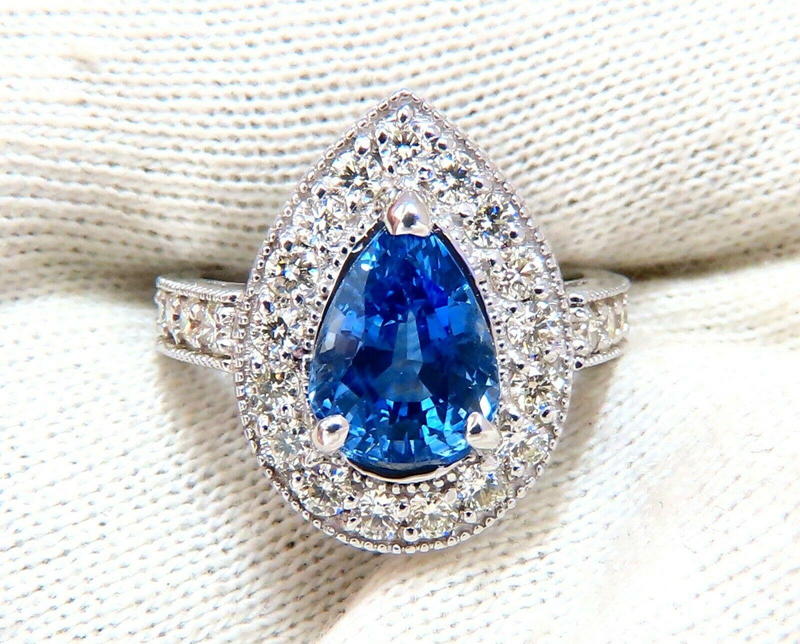 Pear Cut GIA Certified 3.73 Carat Natural Pear Sapphire Halo Cluster Ring 14 Karat