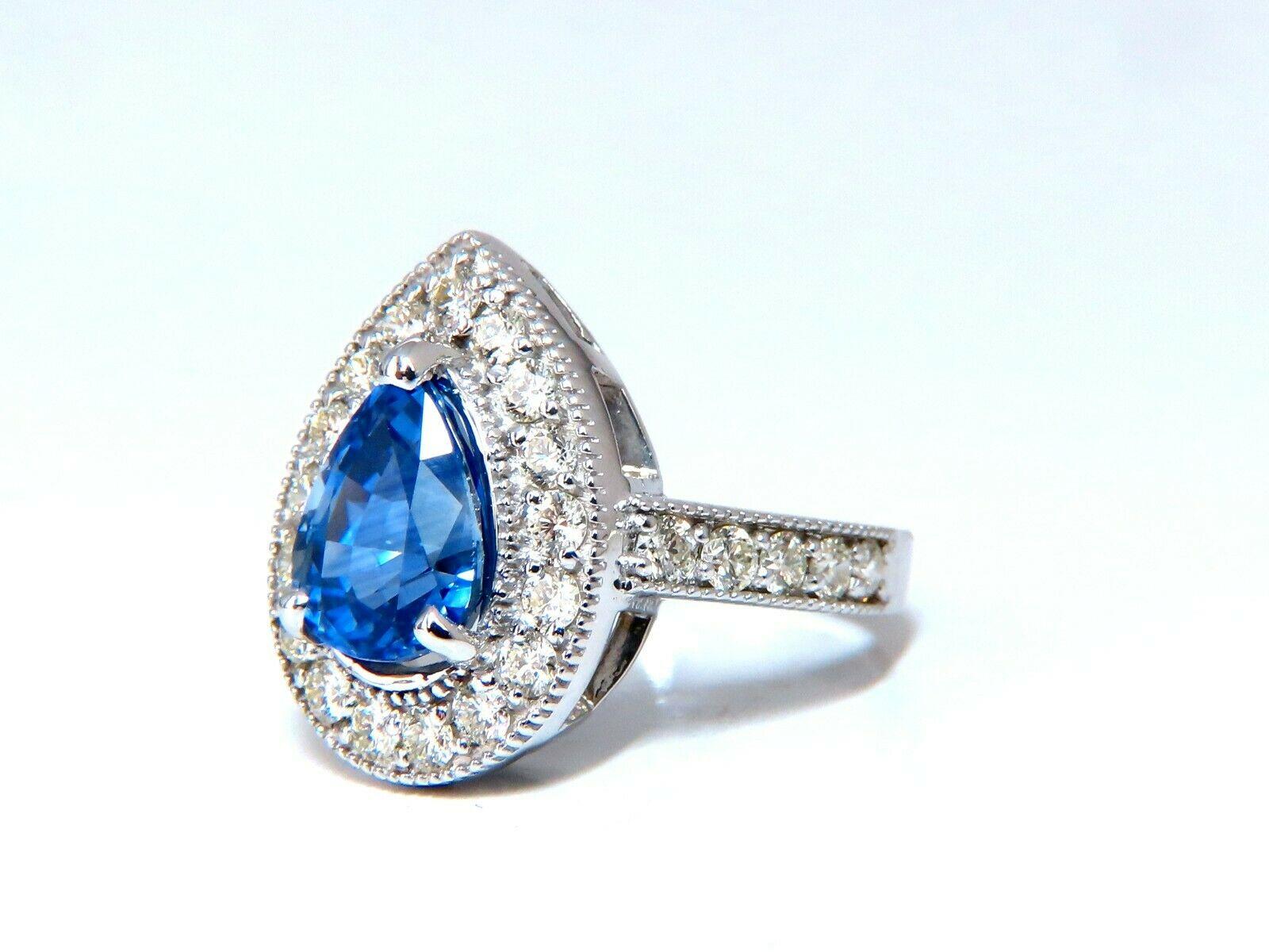 Women's or Men's GIA Certified 3.73 Carat Natural Pear Sapphire Halo Cluster Ring 14 Karat
