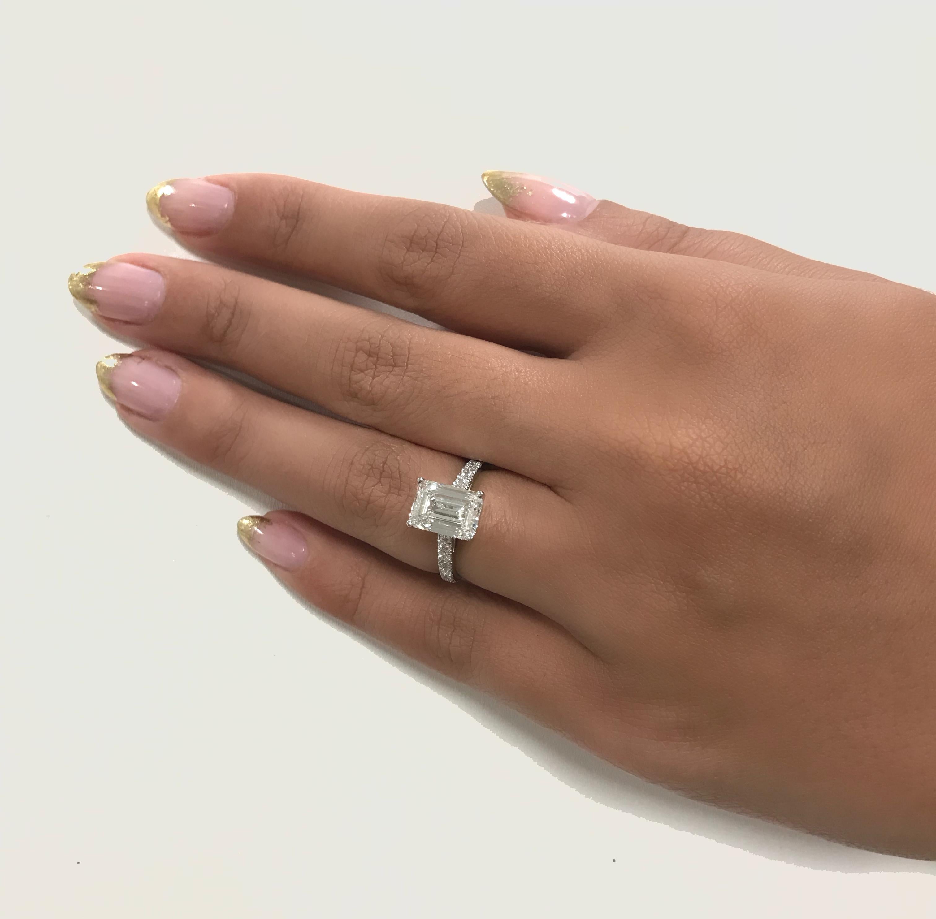 Women's GIA Certified 3.74 Carat Emerald Cut Diamond Ring For Sale