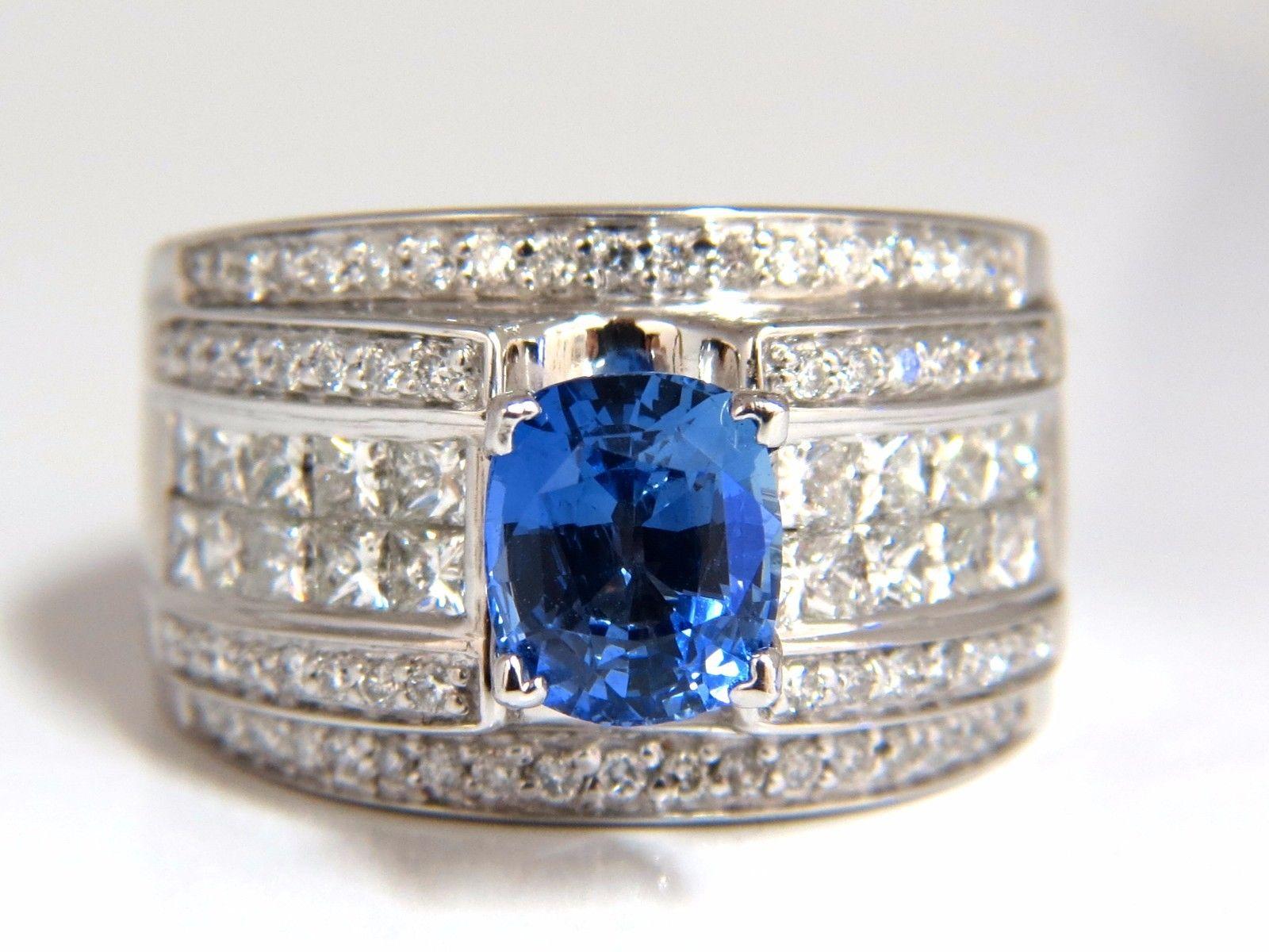 GIA Certified 3.75 Carat Natural Blue Sapphire Diamonds Ring Multi Row In New Condition For Sale In New York, NY