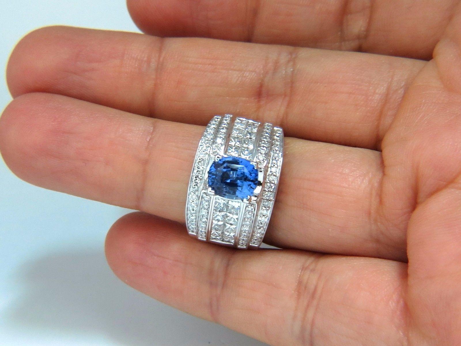 GIA-zertifizierter 3,75 Karat natürlicher blauer Saphir-Diamant-Ring mit mehreren Reihen für Damen oder Herren im Angebot