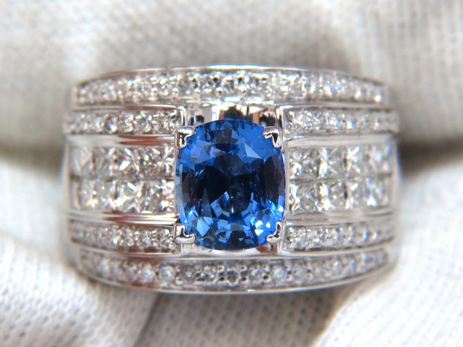 GIA-zertifizierter 3,75 Karat natürlicher blauer Saphir-Diamant-Ring mit mehreren Reihen im Angebot 1