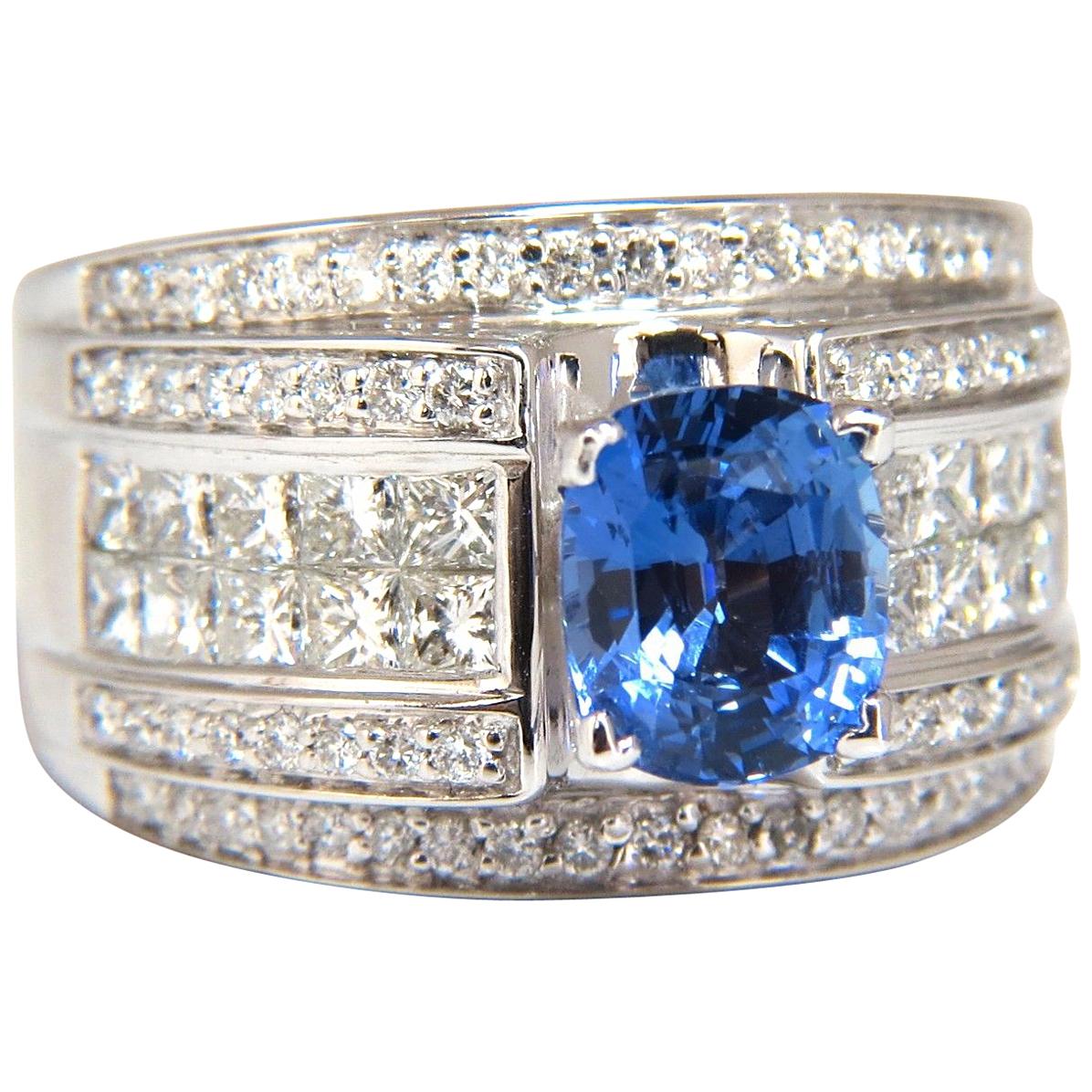 GIA-zertifizierter 3,75 Karat natürlicher blauer Saphir-Diamant-Ring mit mehreren Reihen im Angebot