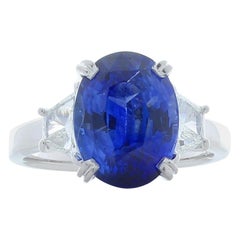 GIA Certified 3.76 Carat Oval Blue Sapphire 
Diamond Cocktail Ring In 18K Gold