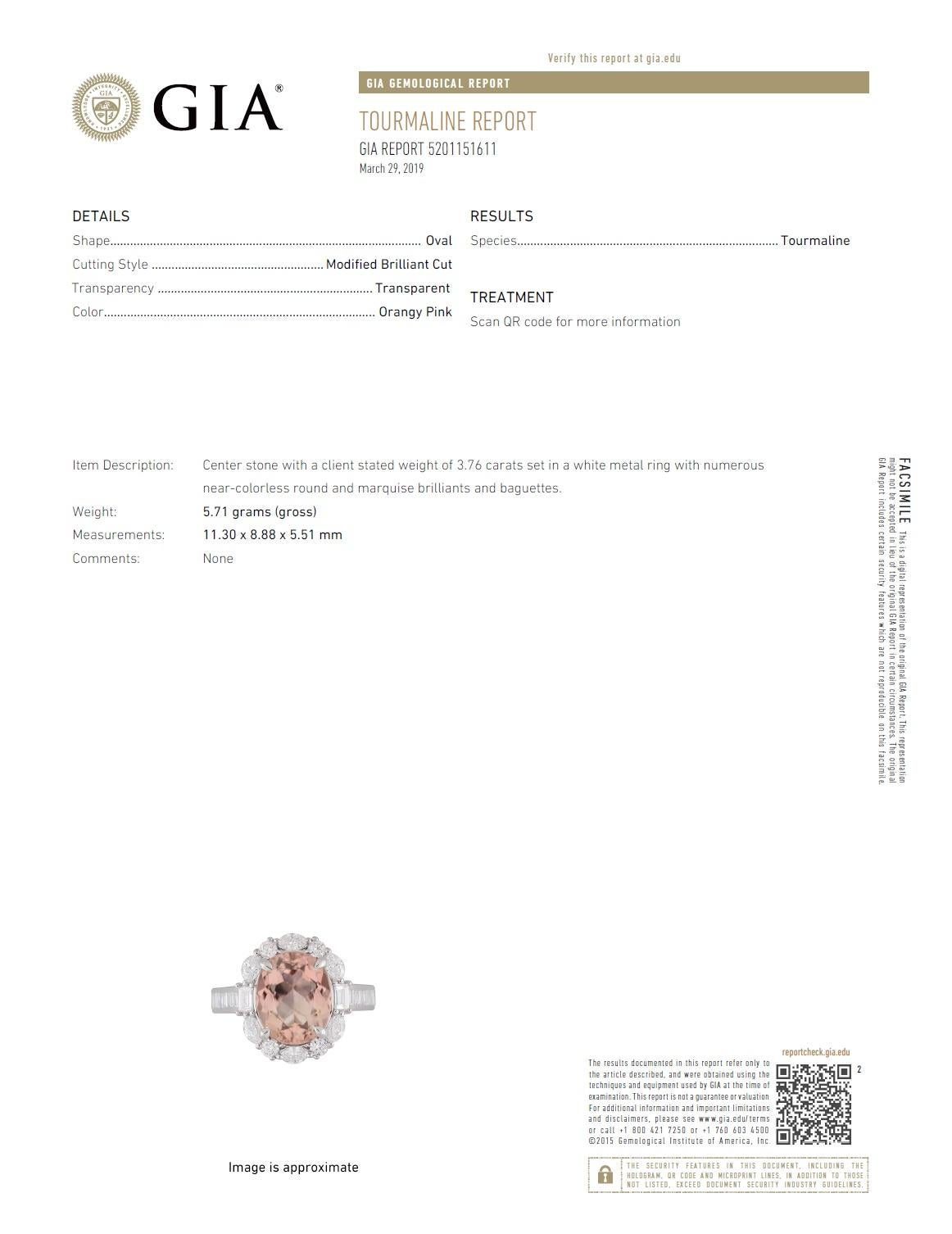 GIA Certified 3.76 Carat Oval Cut Exotic Tourmaline and Diamond Ring ref1281 For Sale 1