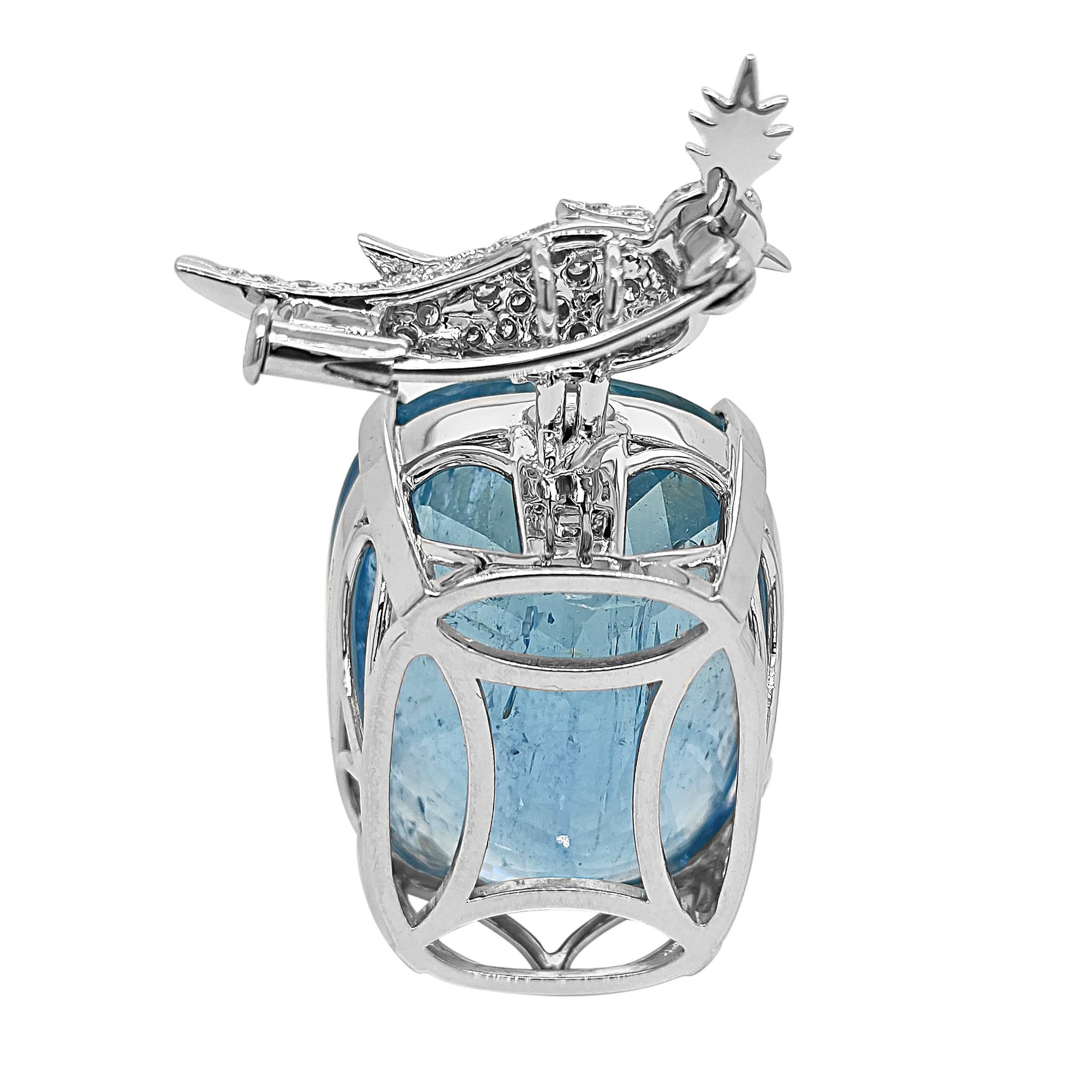 1 Aigue-marine bleu verdâtre : 37,16 carats
31 diamants blancs ronds : 0.18 Carats
34 diamants blancs ronds : 0.36 Carats
Métal : Or blanc 18K, 10.80 Grammes
Certificat GIA # 6234411392
