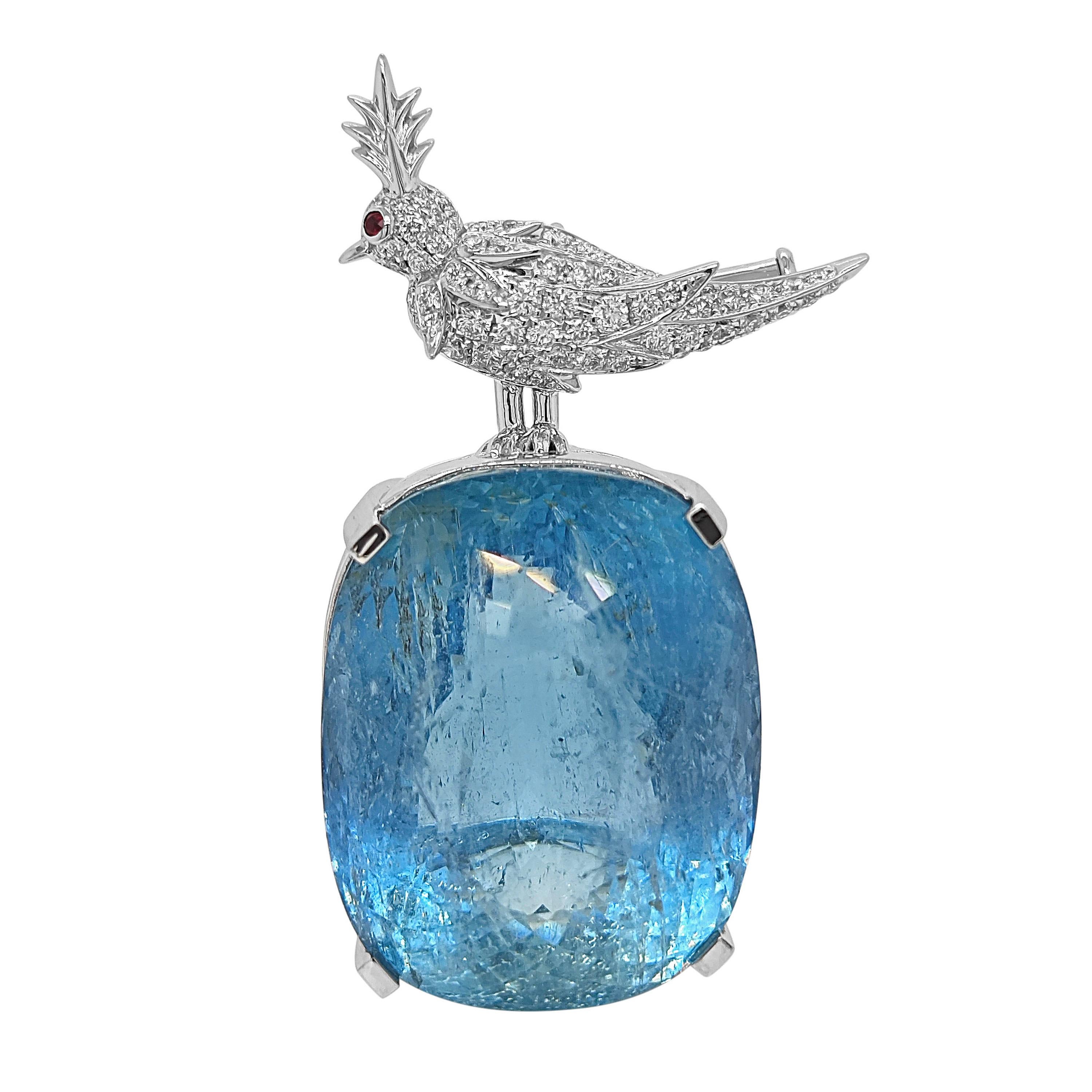 Pendentif en or blanc certifié GIA de 37,7 carats d'aigue-marine et de diamant blanc Neuf - En vente à New York, NY