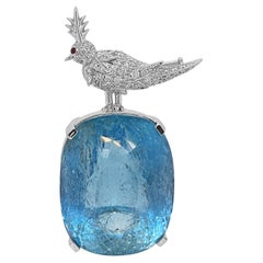 Pendentif en or blanc certifié GIA de 37,7 carats d'aigue-marine et de diamant blanc