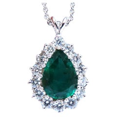 GIA Certified 3.77ct Natural Emerald Diamond Necklace 14kt*