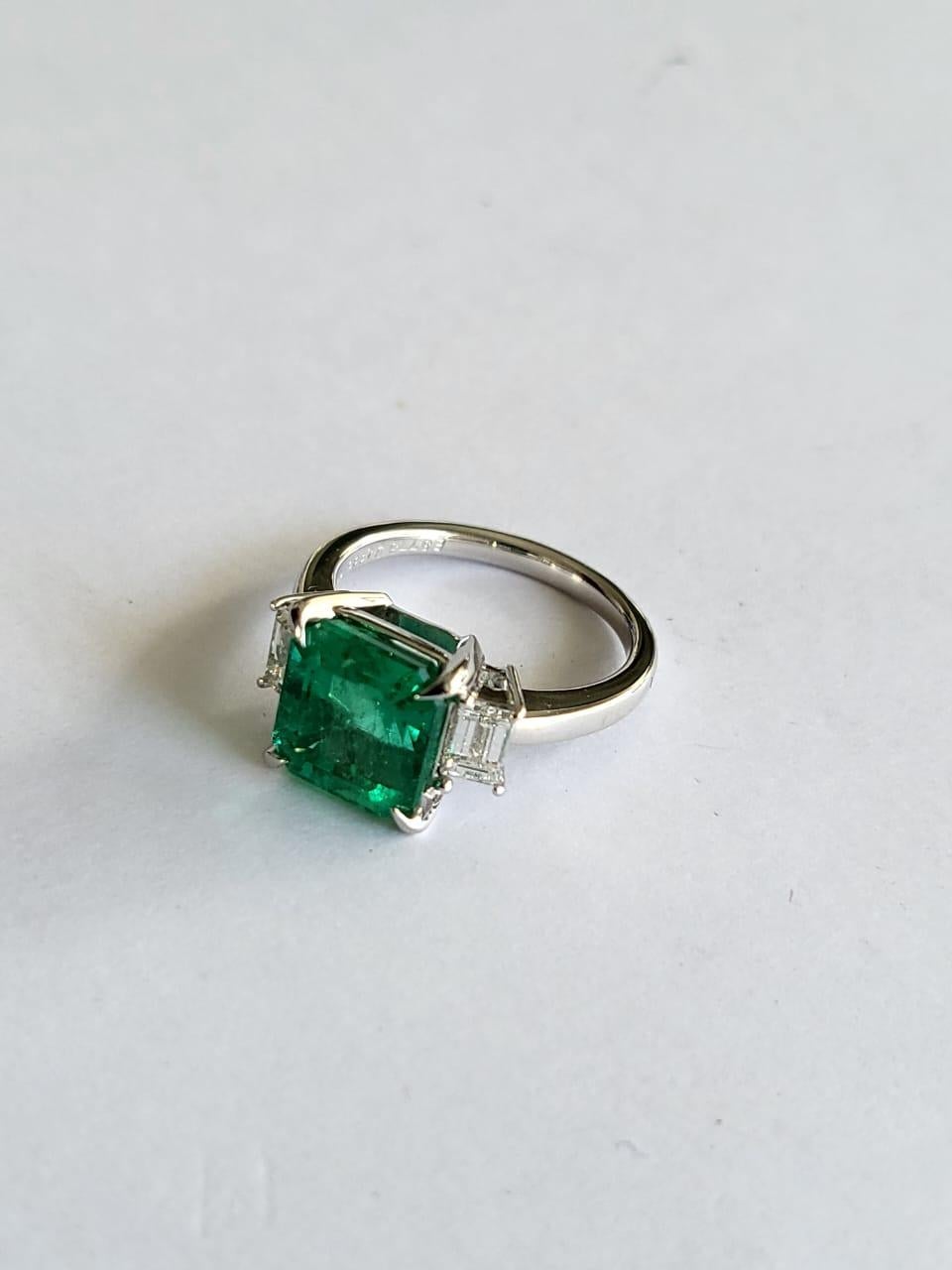 Modern GIA Certified 3.78 Carat Columbian Emerald & Diamonds Engagement Ring