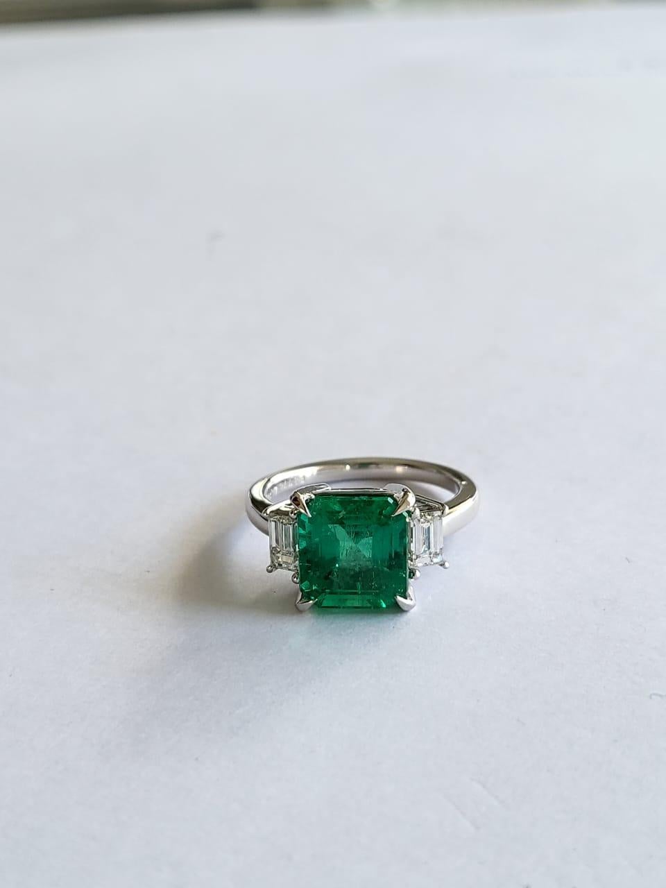 Baguette Cut GIA Certified 3.78 Carat Columbian Emerald & Diamonds Engagement Ring