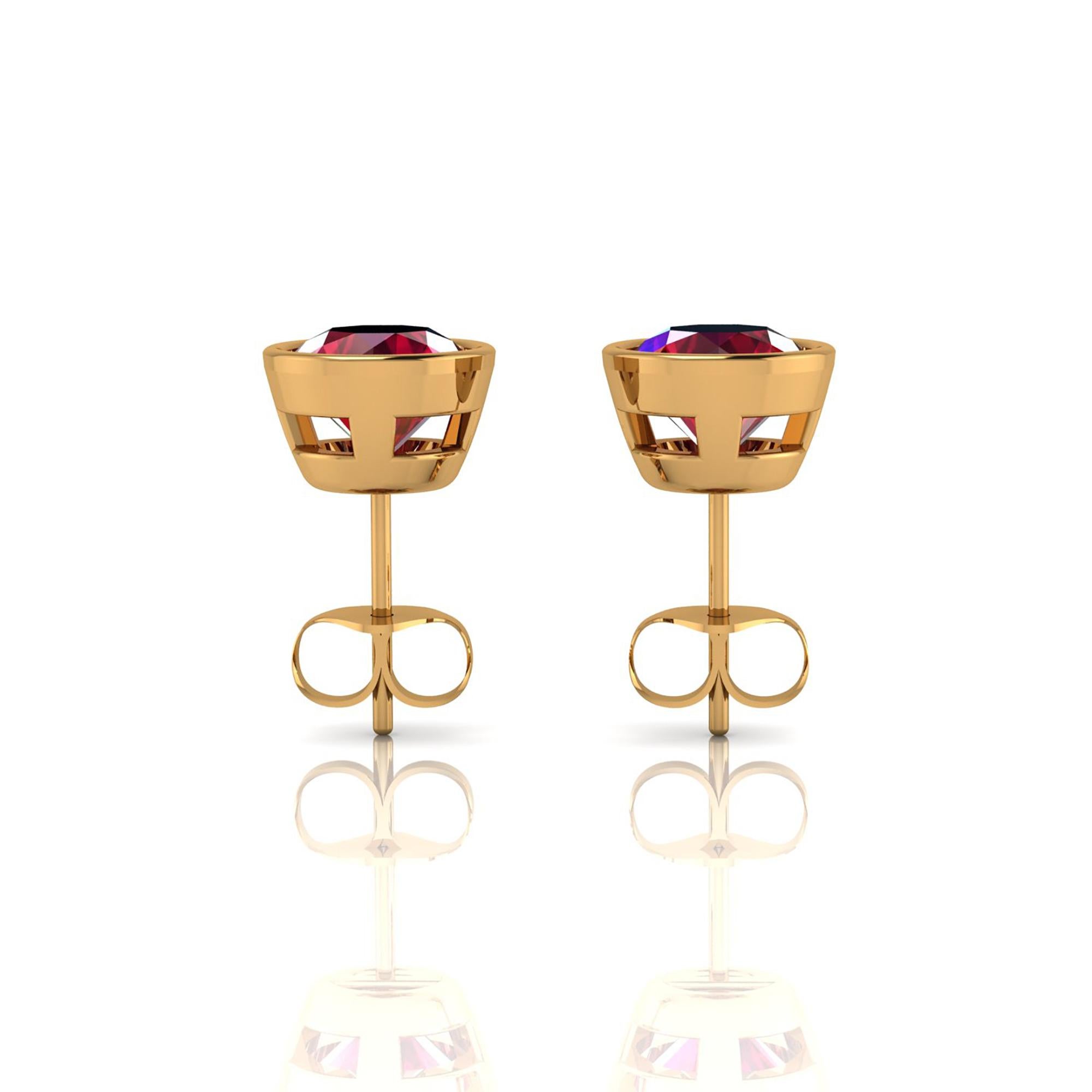 Art Deco GIA Certified 3.78 Carat Ruby Earring Studs Bezel 18 Karat Yellow Gold For Sale