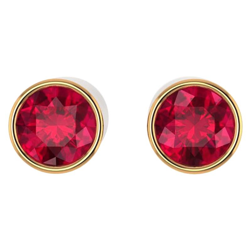 GIA Certified 3.78 Carat Ruby Earring Studs Bezel 18 Karat Yellow Gold